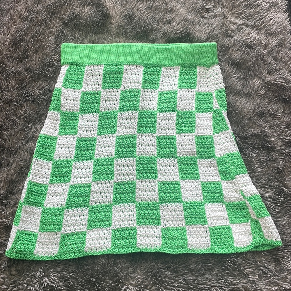 Frankies Bikini’s Checkered Green & White Crochet Skirt